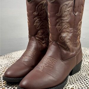 Boy’s Deer Stag Western Boots Brown Cowboy Youth Size 3 Embroidered Pull-On 3222